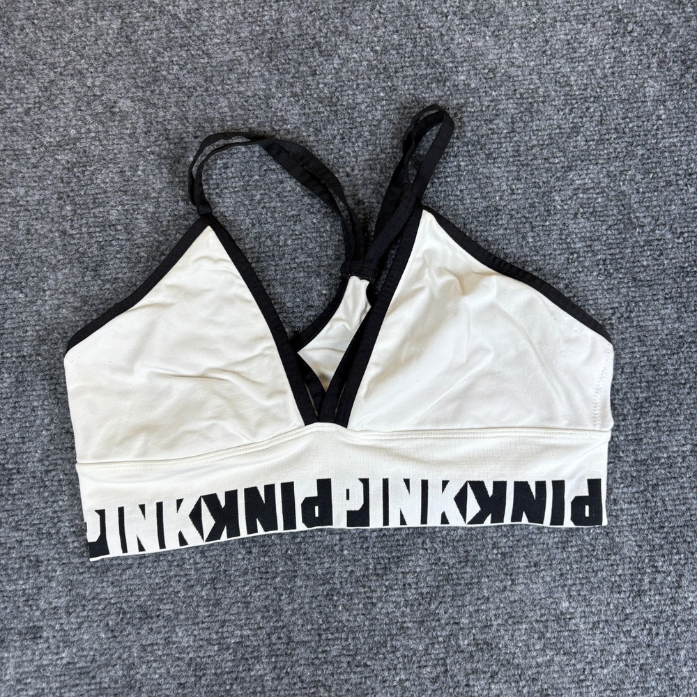 Pink Victoria's Secret Cool & Comfy Strappy Bralette Womens Large White Logo